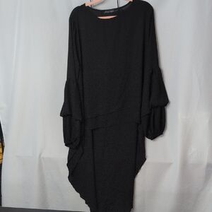 Black Tiered-Sleeve Tunic Dress - Women